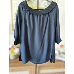 New Lafayette 148 Marlo Off-the-Shoulder Quarter Sleeve Blouse in Navy Size XL